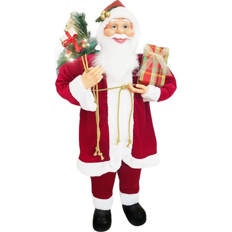 144218 Papá Noel Vestido ROJO y de terciopelo 90Hcm con Luces y Sonidos