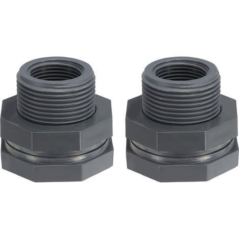Raccord De Traversée PVC NPT 3/4, 2 Pièces Raccord Double Fileté pour Réservoir d'eau avec Joint D'étanchéité pour Seaux De Pluie Aquariums, Gris (1/5)