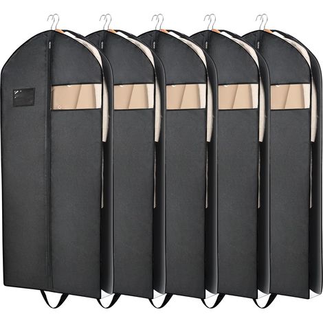 Housses à vêtements de 152 cm pour les voyages, lot de 5 housses longues pour robes, housses transparentes pour suspendre les vêtements, ranger robes de mariée, robes, costumes, manteaux, smokings, te (1/5)