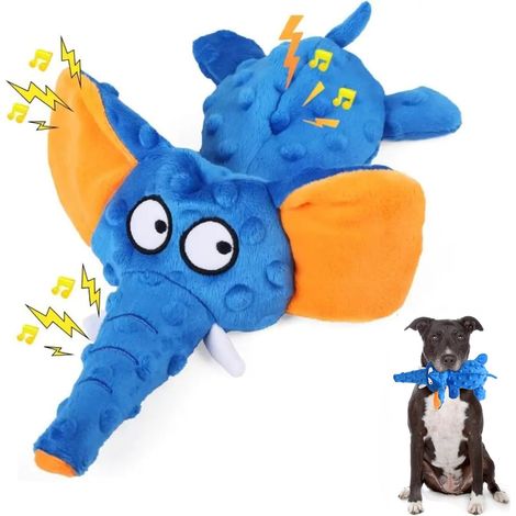 Adorable jouet pour chien en forme d'éléphant qui couine, sans rembourrage pour plus de sécurité, avec plusieurs sources sonores, en tissu double couche doux et résistant - Convient aux chiens de peti (1/5)