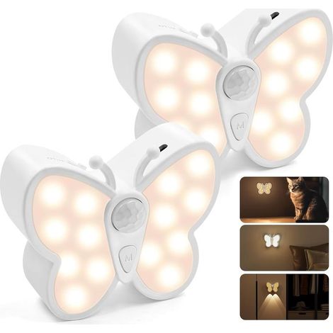 Veilleuse avec détecteur de mouvement, rechargeable, 2 modes de couleur, luminosité de 20 à 80 lumens, luminosité réglable, convient aux chambres d'enfants, salles de bains, couloirs, escaliers et cha