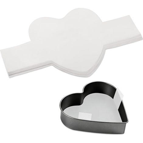 Papier sulfurisé en forme de cœur de 20 cm, 60 feuilles avec languette de levage, antiadhésif, prédécoupé, pour la cuisson de biscuits et de pain (blanc). (1/4)