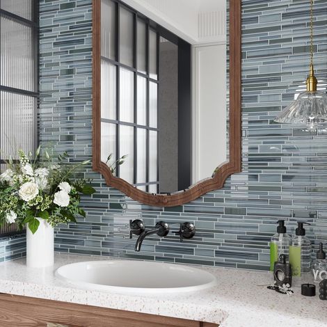 Adhesive pour Cuisine Gris et Bleu Dalle Pvc Adhesive Murale Effet Bois Bleu 3D Carrelage Adhesif Mural Salle de Bain Buanderie Cheminee Autocollant Vinyle 30.5cm x 30.5cm 4 Pièces (1/5)