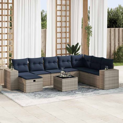 Set de sofás de jardín con cojines 9 pzas ratán sintético gris vidaXL (1/5)
