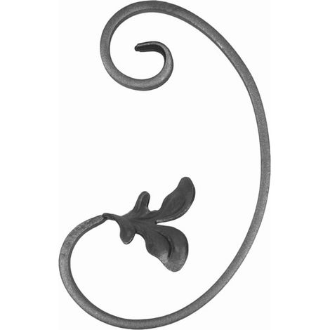 Volute en C avec feuille - Modèle droit - Hauteur 200mm Largeur 125mm en rond Ø12plat de 12x6mm - Fer forgé - À souder - DECO FER FORGE (1/5)
