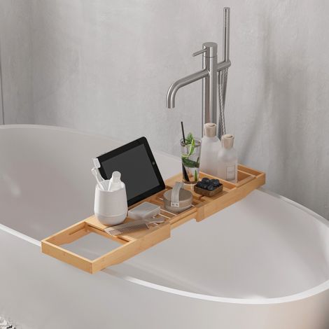 Tablette de baignoire bambou réglable 70 à 105 cm avec support en acier inoxydable HAVRYA (1/5)