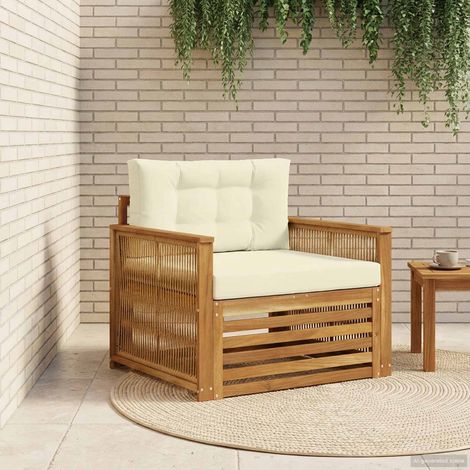Canapé d'Extérieur 1 Place en Bois d'Acacia Massif Fauteuil de Jardin avec Coussin Crème - PANGIVO (1/5)