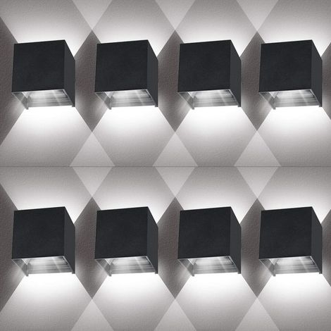 Juego de 8 apliques de pared para interior/exterior, 12 W, 6000-6500 K, ángulo de haz ajustable, resistente al agua IP65 - Negro (1/5)