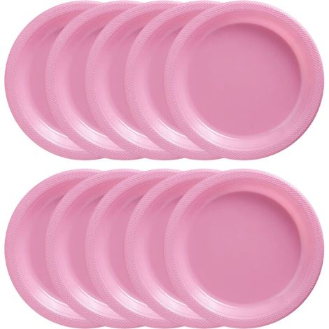 Assiettes Plates Roses en Plastique de 25 cm - JINFGERNE - Lot de 20, Légères et Pratiques pour Repas Quotidiens et Fêtes
