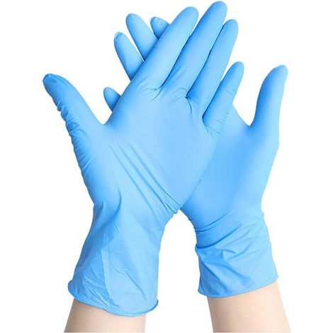 Gants en nitrile jetables. Sans talc et sans latex. Boîte de 100 gants. Taille : L (Grande). Couleur : bleu (1/5)