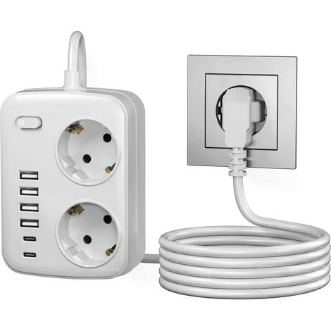 8-in-1-Überspannungsschutz-Steckdosenleiste mit USB-Anschluss, 2 AC-Steckdosen, 4 USB-A-Anschlüssen, 2 Typ-C-Ein-/Ausschaltern – JXLGV (1/4)