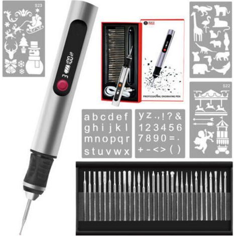 Stylo de gravure, outil portable sans fil ultime pour artistes et bricoleurs – Gravez plus de 50 surfaces – Adapté aux débutants – Rechargeable – XU,30 embouts, guide de maîtrise et pochoirs (1/5)