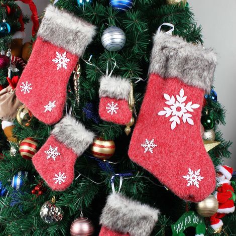 Chaussettes De Noël - Décoration Arbre De Noël - Sachets Cadeaux En Laine Rouge - Pour Bonbons Enfants - Pendentif Arbre - Lot De 1 (1/4)