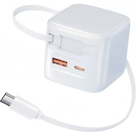 Chargeur GaN PD 30W prise européenne avec câble de recharge rétractable pour smartphone (1/5)
