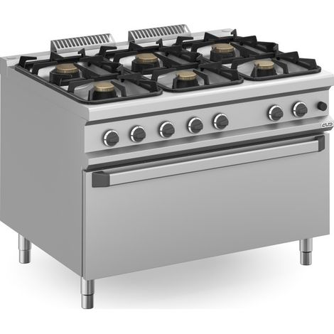 Fourneau à gaz - 6 feux - 3x7 + 3x11 kW - Avec four à gaz - Arilex