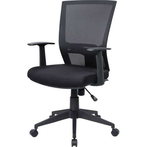 Sedia con ruote Eulalia, Poltrona direzionale a rete con braccioli, Seduta ergonomica da ufficio, 59x64h96/106 cm, Nero (1/4)