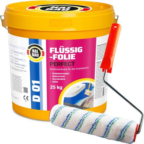 HALBAU Flüssigfolie Perfect Badabdichtung Dichtmembran Dichtfolie + Farbroller 25cm D01 - 25KG (1/5)