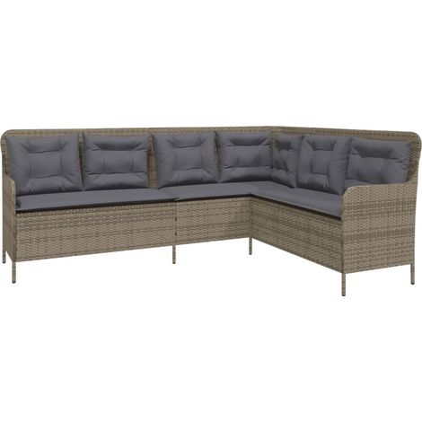 Maison Exclusive - Gartensofa in L-Form mit Kissen Grau Poly Ratt