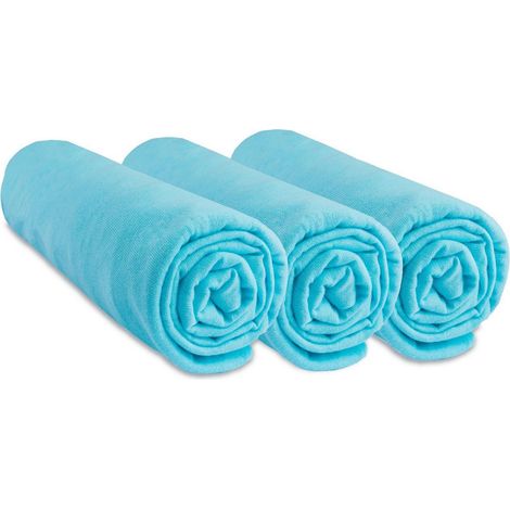 Lot de 3 Draps housse Jersey 100% Coton - 40x80/90 cm, Turquoise (1/4)