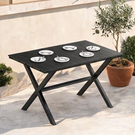 Table de jardin negro en hDPE métal 150 x 90 x 74 cm (1/5)