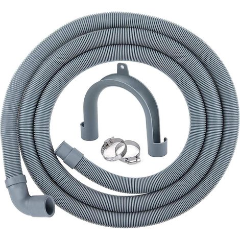 Tuyau de vidange de 2 m pour lave-linge et lave-vaisselle, avec support, colliers de serrage et coude. (1/5)
