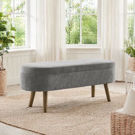 seduta mobile 110x40x42 con vano chenille grigio scuro HAVRYA (1/5)