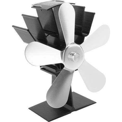 Ventilateur Poêle à Bois 5 Pales Ventilateur Cheminée Alimenté par Chaleur pour Poêle à Bois Bûches Pellets Cheminée Vertical Rectangulaire Argent Aluminium (1/5)
