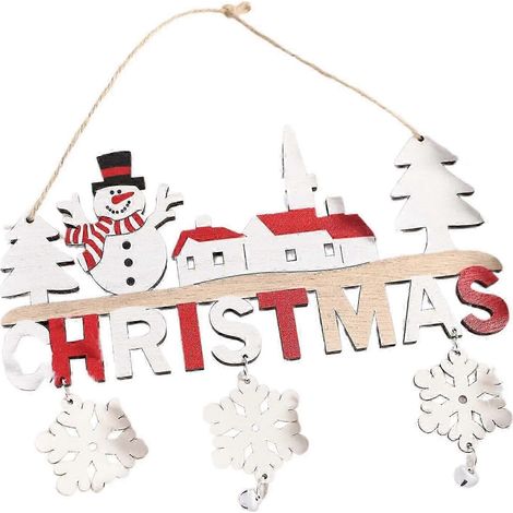 Décoration de Noël en bois à suspendre, panneau mural d'hiver avec cloches pour le Nouvel An, style ferme, cheminée intérieure-Snowman
