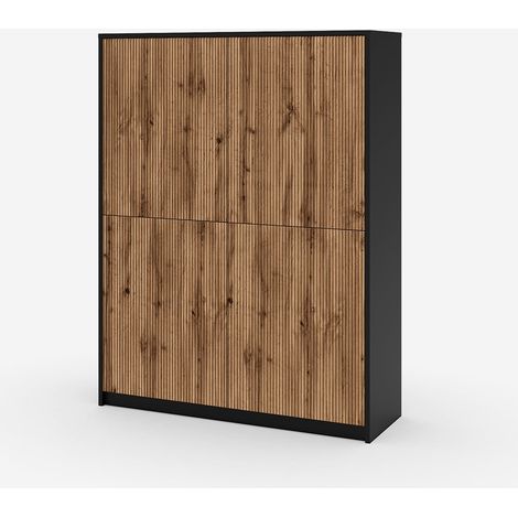 Moderne hohe Sideboard mit geflochtenen Türen Budapest - Schwarz