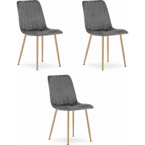 Fauteuil Lava - velours gris foncé / pieds couleur bois x 3 (1/5)