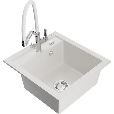 Mexen Vito 1-Becken-Granitspüle mit Mischbatterie Duo, Weiß - 6503-20-671701-02