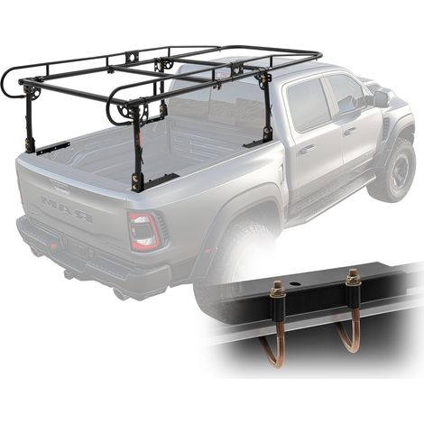 Porte-Échelles pour Pickup Charge 454 kg, Support pour Camions avec Largeur Réglable 110-160 cm, Installation Facile, Galerie pour Charges Longues ou Lourdes, Kayak, Planche de Surf, Bois (1/5)
