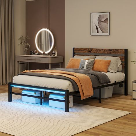 Cama dormitorio LED con USB y almacenaje metálica OKMYHOME (1/5)