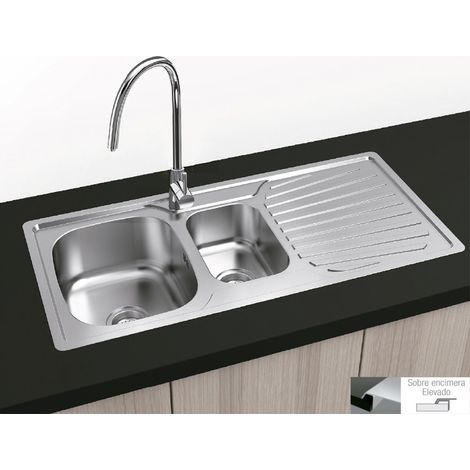 Évier à encastrer carré 100x48 cm – 1 bac et demi avec égouttoir – Acier inoxydable AISI 304 – Installation facile et nettoyage rapide – Gresinex (1/5)