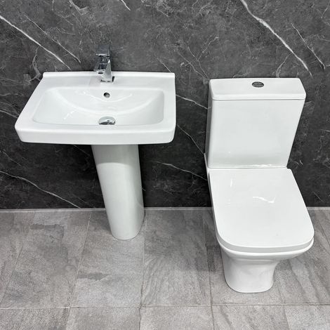 Modern Bathroom Suite Roca Unbranded Vercelli Basin with Sindee Rimless Toilet, With Tap & Waste
