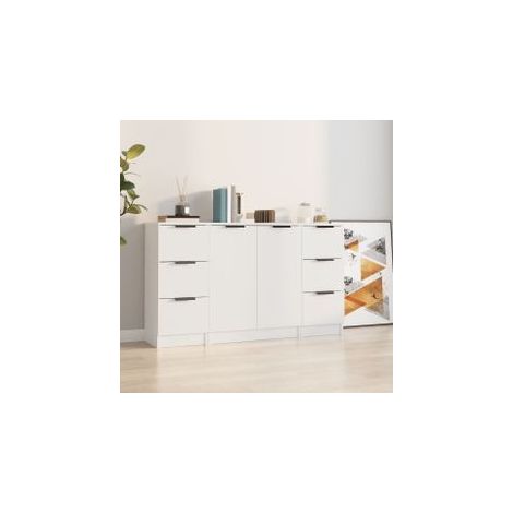 Buffets 3 pcs Blanc Bois d'ingénierie (1/5)