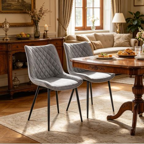 Lot de 2 chaises de salle à manger en simili cuir avec pieds en métal, grises HAVRYA (1/4)