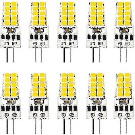 Lot de 10 ampoules LED G4 AC/DC 12-24 V, 3 W, 20 LED, angle de diffusion 360°, SMD 2835, remplace les ampoules halogènes 30 W. (1/5)