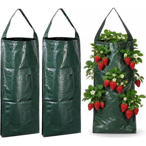 Lot de 2 sacs de plantation suspendus - Avec 8 trous - Pour fraises - Respirant - Avec poignées - Pour balcon, jardin, terrasse, légumes, herbes, fleurs (1/5)