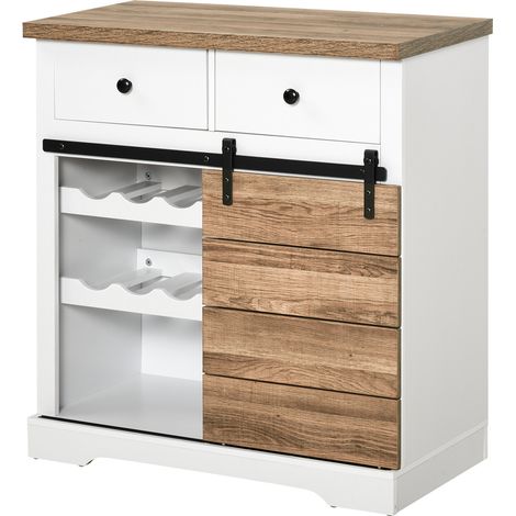 Buffet de Cuisine Rustique avec Porte Coulissante et Range-Bouteilles Bois et Métal 80x39x86 cm - PANGIVO (1/5)