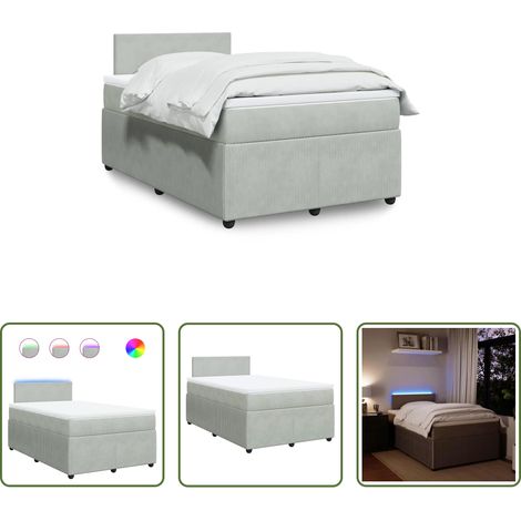 vidaXL LED-Beleuchtung - Boxspringbett mit Matratze Hellgrau 120x200 cm Samt (1/5)
