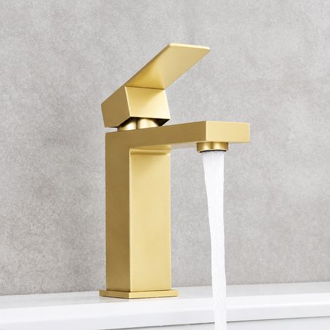 Mitigeur Lavabo Carré Acier Inoxydable Or Brossé Robinet Eau Chaude Froide Salle de Bain 33 × 19,5 × 8 cm 915 g – Livraison gratuite (1/5)