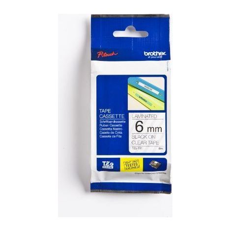 Cinta Laminada para Rotuladoras Brother TZE111 Transparente Negro/Blanco