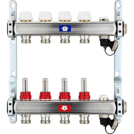 Fußbodenheizungsverteiler aus Edelstahl mit Topmeter für 4 Heizkreise - ohne Anschlussset (1/5)