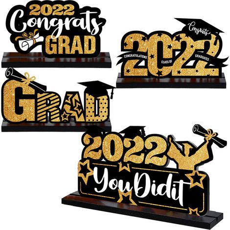 4 Pièces Décoration Fête de Remise des Diplômes 2022, Ornements en Bois Félicitations pour Cérémonie de Fin d'Études, Fournitures pour Cadeaux de Fête (1/5)