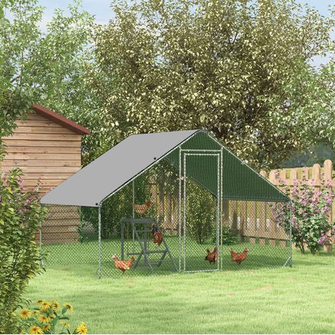 Gallinero exterior 300x200x200 cm de acero plateado con techo estable – MEUBLIV (1/5)