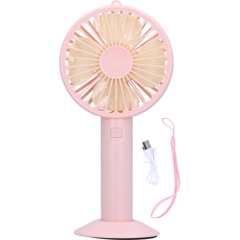 Handheld Electric Fan 4‑Blade 3‑Speed Adjustable USB Rechargeable Cooling Tool with BasePink (1/5)