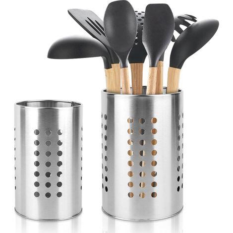 Cesta para utensilios de cocina de acero inoxidable de 2 piezas, escurridor de cubiertos antioxidante, soporte para utensilios de cocina, para guardar cuchillos, tenedores y cucharas