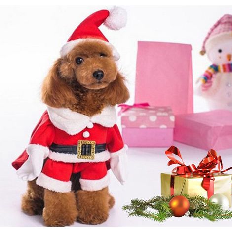 Vêtements de Noël en coton pour animaux de compagnie, costume confortable avec chapeau pour chien et chat. (1/5)