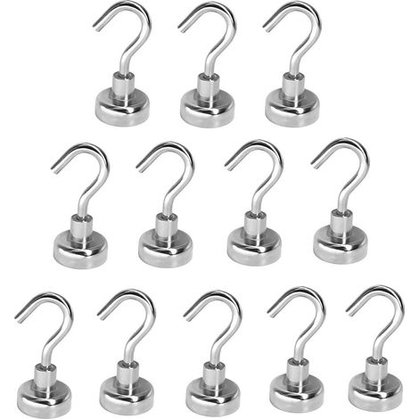 Crochet Magnetique - 12 Pièces - Force de Fixation 8 kg - Pour Portes Armoires Plafonds Équipements Industriels